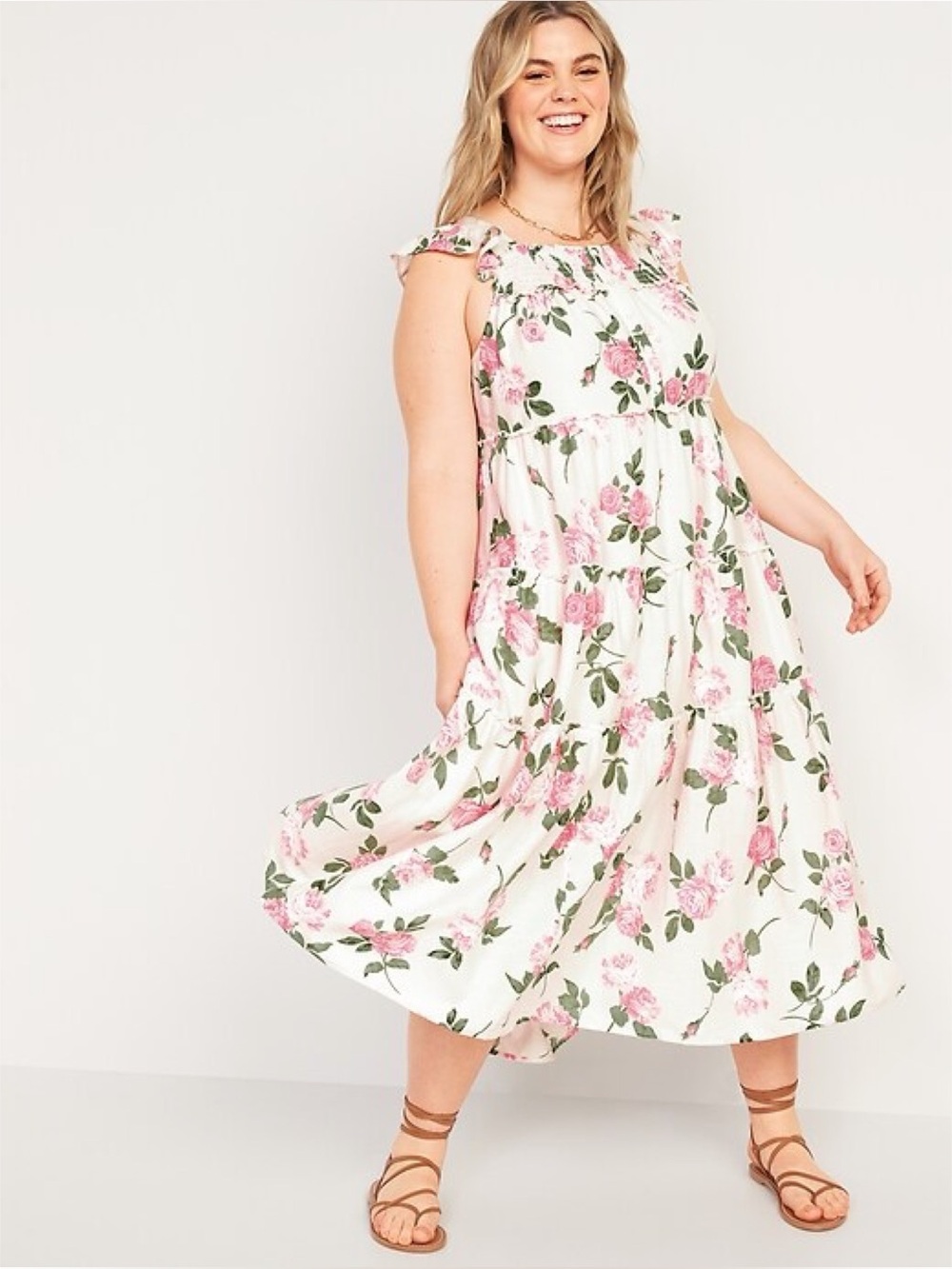Old Navy Flutter Sleeve Floral Smocked Midi Dress